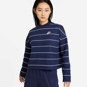 Nike Sportswear NSW Navy White Stripe Long Sleeve Shirt Women's Medium DD5186